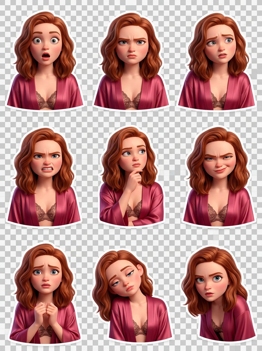 Grok Imagine prompt: Pixar-style 3D character sticker set from selfie example 1