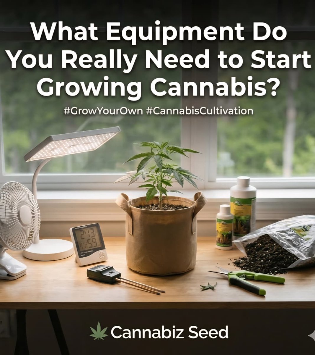 Ready to start growing cannabis? 🌱 You DON'T need a fancy setup!

Our guide breaks down: ✅ Universal essentials ✅ Indoor gear (Lights/Fans) ✅ Outdoor tips ✅ Post-harvest tools

Full guide: cannabizseed.com/what-equipment…
#growyourown #420