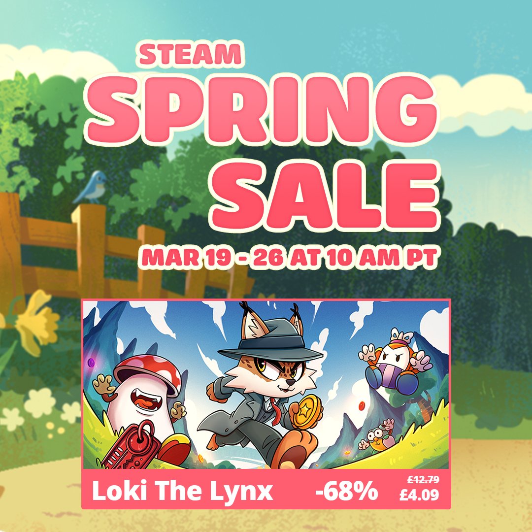CrimsonCrystalG's tweet photo. Huge discount alert! 🚨 Loki the Lynx is currently 68% off in the Steam Spring Sale! 🚨

Grab it for just £4.09 until March 26th! That's less than a coffee at your local coffee shop! 🤯

Thanks so much for supporting indie games! Link in the replies.

#IndieGames #SteamSpringSale https://t.co/11zwDcmJKe