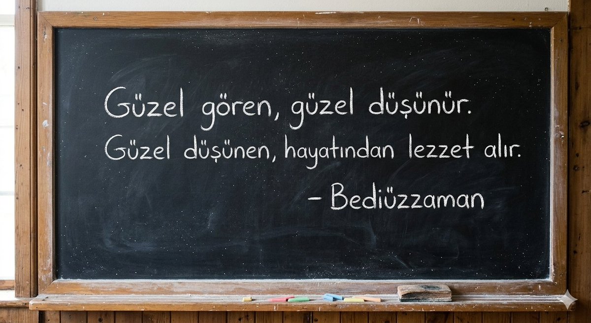 Ramazan Hoca'nın tahtaya yazdığı sözü biz de yazıp, paylaşıyoruz:

"Güzel gören, güzel düşünür. Güzel düşünen, hayatından lezzet alır."
— Bediüzzaman Said Nursi