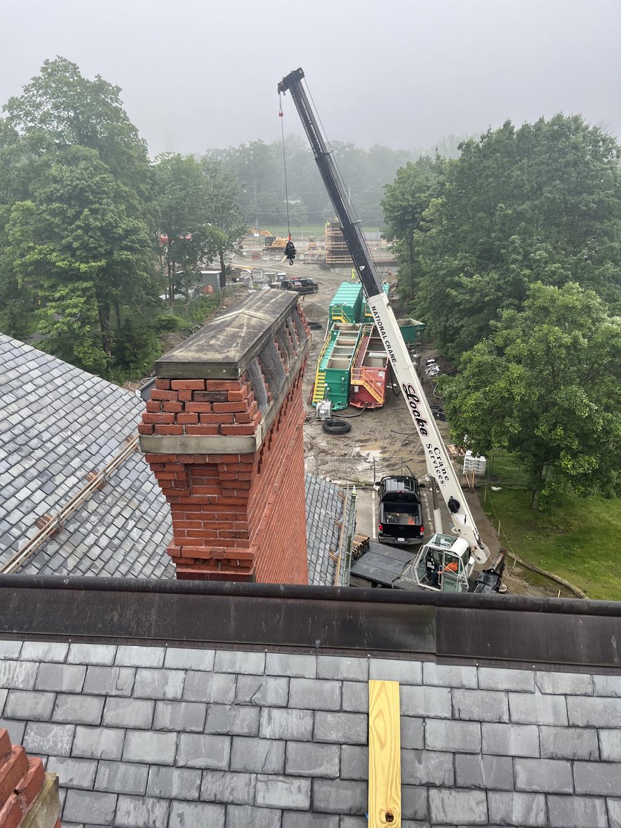 Rogerixnz's tweet photo. Historic Chimney Restoration – Phillips Academy, North Andover, MA

At Phillips Academy, our team carefully removed the top 3 feet of deteriorated chimney structures and rebuilt them to match the original historic detail—brick for brick, course for course.

This wasn’t just a repair—it was a commitment to preserving craftsmanship from another era. The original masons set the standard, and we made sure to honor it. From precise brick matching to historically accurate detailing, every element was rebuilt with the same level of pride and precision.

Shoutout to the old-school masons—your work still sets the bar. We’re just carrying it forward.

Scope of Work:
• Selective chimney demolition (top 3 feet)
• Full rebuild to original historic profile
• Custom brick matching & layout replication
• Restoration of decorative courses & cap detailing
• Integrated flashing & weatherproofing

Built to last. Built the right way.

HistoricRestoration #MasonryRestoration #ChimneyRebuild #BrickRestoration #HistoricMasonry #NorthAndoverMA #PhillipsAcademy #NewEnglandConstruction #MasonryContractor #CommercialMasonry #Brickwork #Preservation #RestorationContractor #GilraceMasonry #Craftsmanship #BuiltToLast