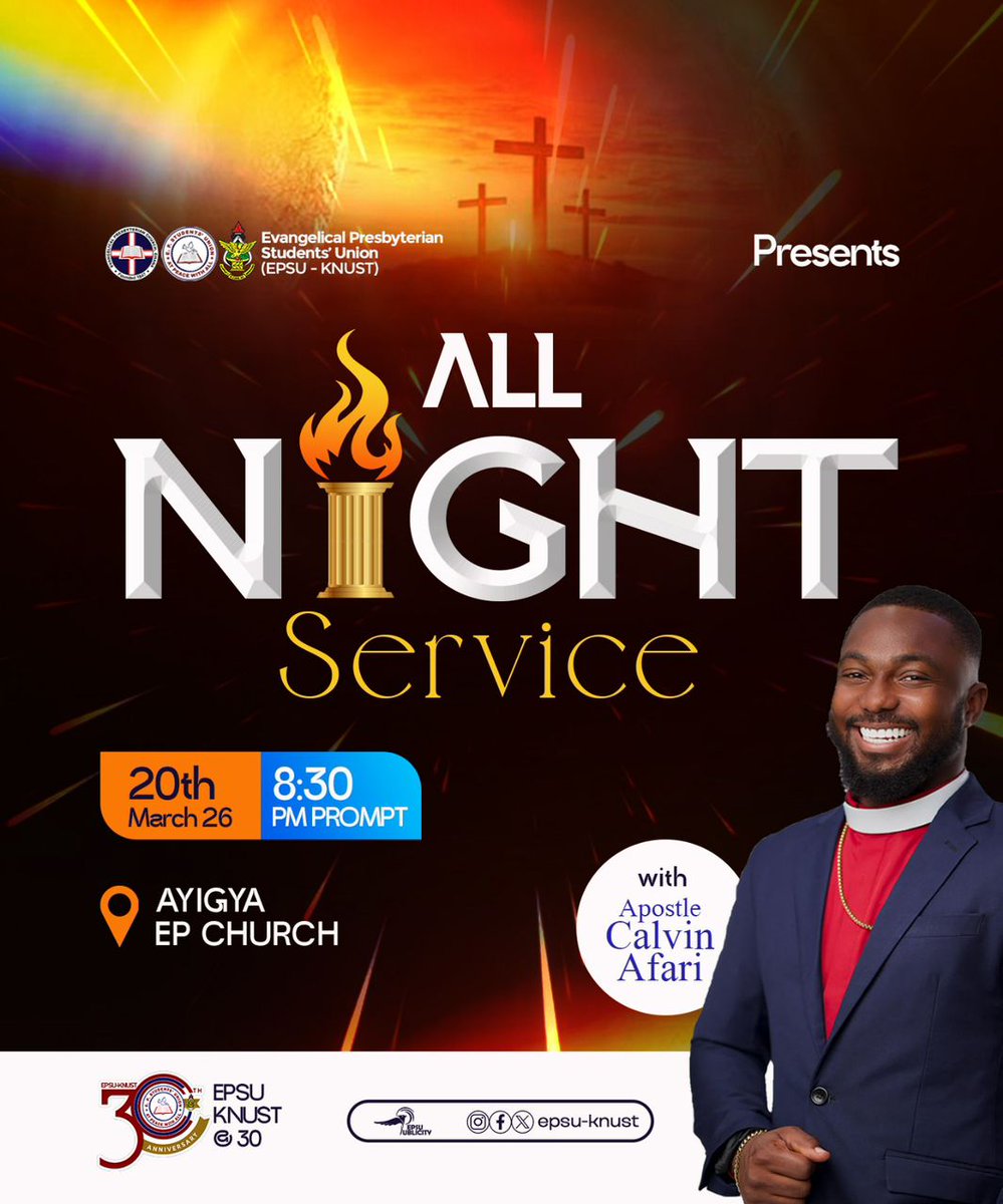 epsuknust's tweet photo. ALL NIGHT SERVICE 🌑✨.

A night of power. A night of encounter🔥.
Don’t miss this life-changing All Night Service. A time set apart to seek God deeply and experience His undeniable presence.

#LoveSanctuary⛪️❤️
#LorLorSorrrrrrr🫂❤️
#EPSU-KNUST30🥳🎊 https://t.co/BQOo1yEnCu