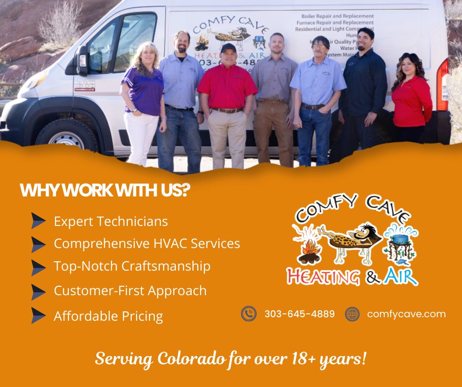 ComfyCaveIAQ's tweet image. With 18+ years of experience and NATE-certified experts, Comfy Cave is Colorado's trusted HVAC partner. From maintenance to energy-efficient upgrades, we keep your home safe and comfy.

📞 303-645-4889
🌐 comfycave.com

#comfycave #hvacpros #energysavings #heating
