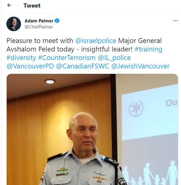 RabbiMivasair's tweet image. Did #Edmonton Police Chief Warren Driechel meet with Maj. Gen. Avshalom Peled, appointed by openly racist, fascist Itamar Ben Gvir to head Jerusalem District Police?
Did he know that Peled headed the Duvduvan unit tasked with extrajudicial executions of Palestinians?