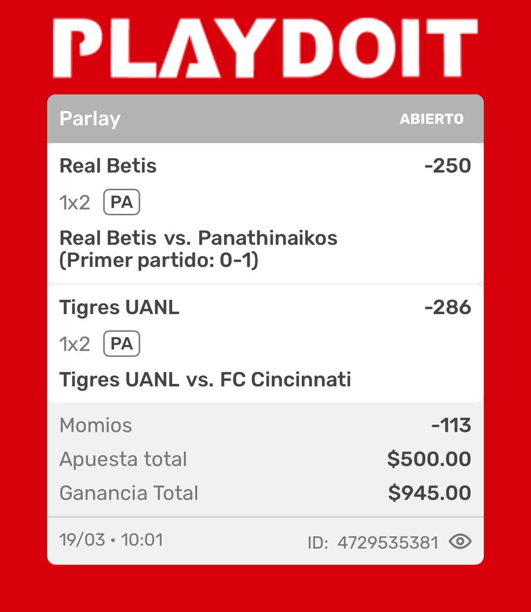 💥Free Pick💥
🏆Fútbol
⚽️Parlay Doble
📊Cuota: -113
⏰Hora: 2:00 PM + 7:00 PM
💰5U: $500.00 (Apuesta Fuerte)
¡A por el verde!💪🏼✅
#TheBoss⚡️🦍