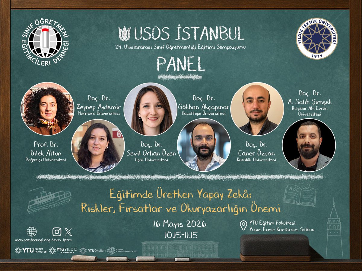 USOS_IPTES's tweet photo. 📣 USOS İstanbul | Panel
“Eğitimde Üreten Yapay Zekâ: Riskler, Fırsatlar ve Okuryazarlığın Önemi”

🎙 Moderatör: Prof. Dr. Dilek Altun

🎤 Konuşmacılar:
Doç. Dr. Zeynep Aydemir
Doç. Dr. Sevil Orhan Özen
Doç. Dr. Gökhan Akçapınar
Doç. Dr. Caner Özcan
Doç. Dr. A. Salih Şimşek https://t.co/HKpYacivLx