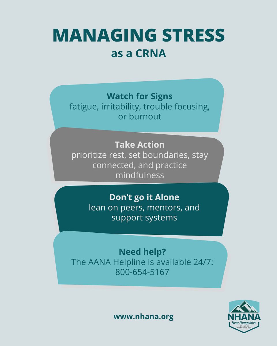 #CRNAs work in high-pressure environments, making it essential to prioritize your well-being. Taking care of yourself helps you take better care of your patients. If you do need help, know that the AANA Helpline is available 24/7: 800-654-5167 💙