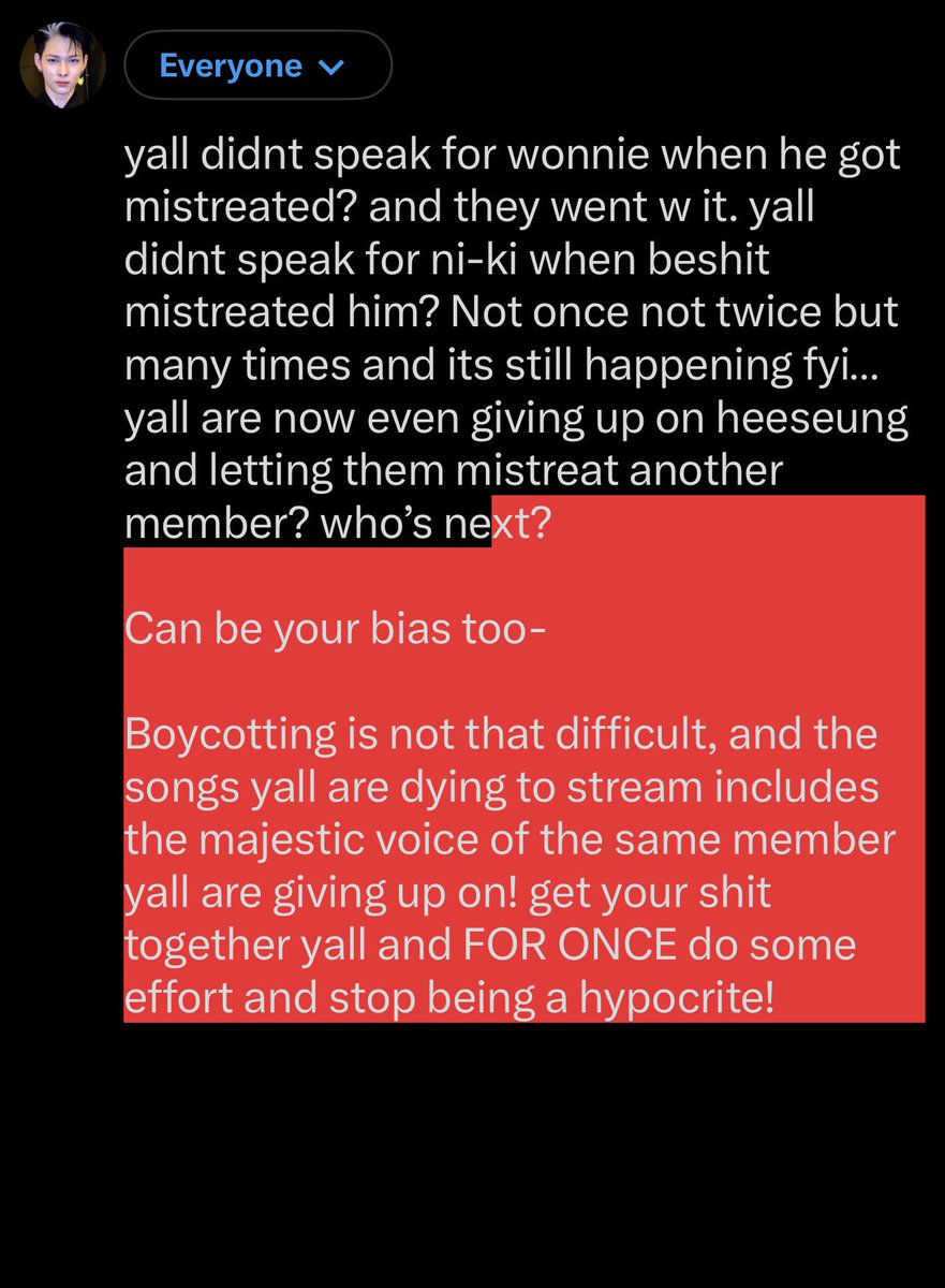 il_nrk's tweet photo. i fkcng mean it, everyones fed up ik, but for once think about the hardwork of all the engenes who’ve worked hard and the members too! if i see one more person streaming or buying albums im blocking your ass. Idfc, for me boycottings NOT a choice! https://t.co/U4XvtD313H