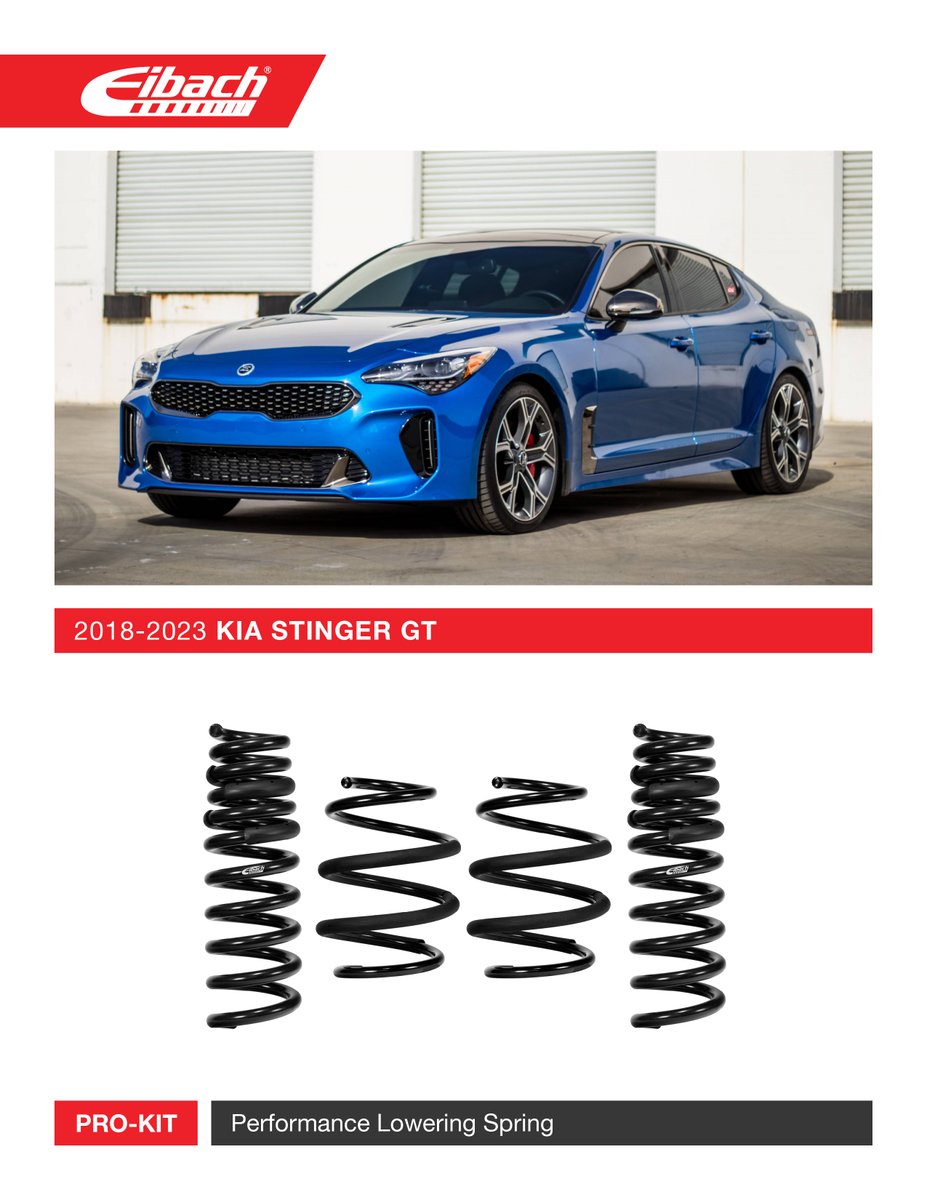 EibachCanada's tweet image. PRO-KIT Lowering Springs for the 2023 Kia Stinger GT are in stock and ready to ship! Order online at eibach.ca

Part # E10-46-035-01-22

#eibach #eibachcanada #stingergt