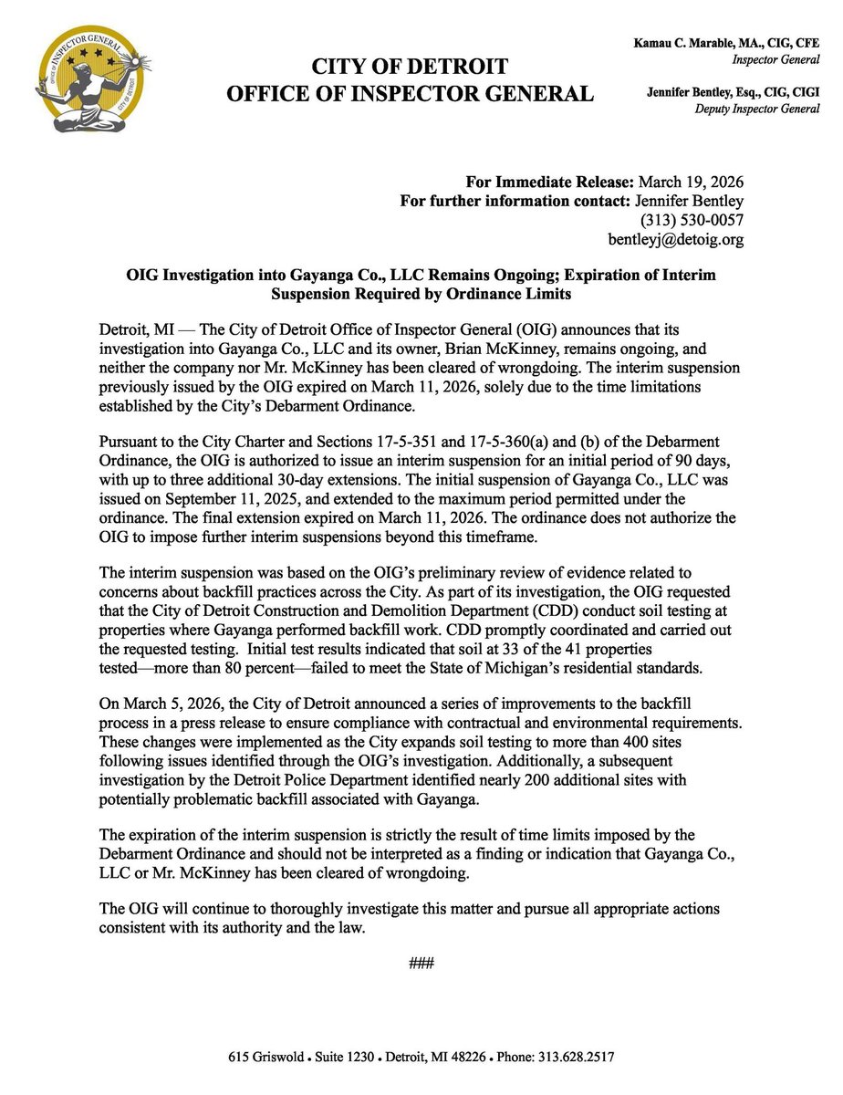 City of Detroit Office of Inspector General tweet media