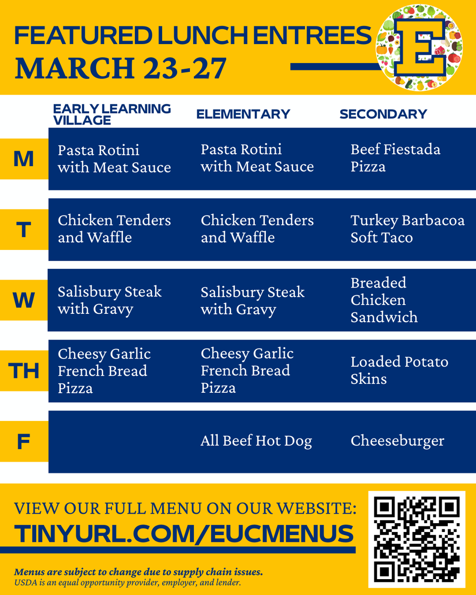 eucschoolmeals's tweet photo. A balanced lunch is like a power-up for your day! Let's tackle those challenges together. 🚀

Please see our complete menu on our website: https://t.co/jh9oVcn6W7

*Menus are subject to change due to food availability. Thank you!

@euclidschools #OneEuclid #EuclidOH #EuclidOhio https://t.co/7q2wCZbe9j