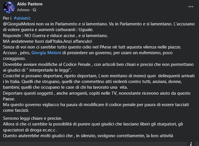 aldopastore2015's tweet image. #codicepenale @GiorgiaMeloni .
A chi si occupa di seguire l'account del #Presidentedelconsiglio  oltre a pubblicare i twitter, ne leggono alcuni, o ve ne fottete di quello che scriviamo.