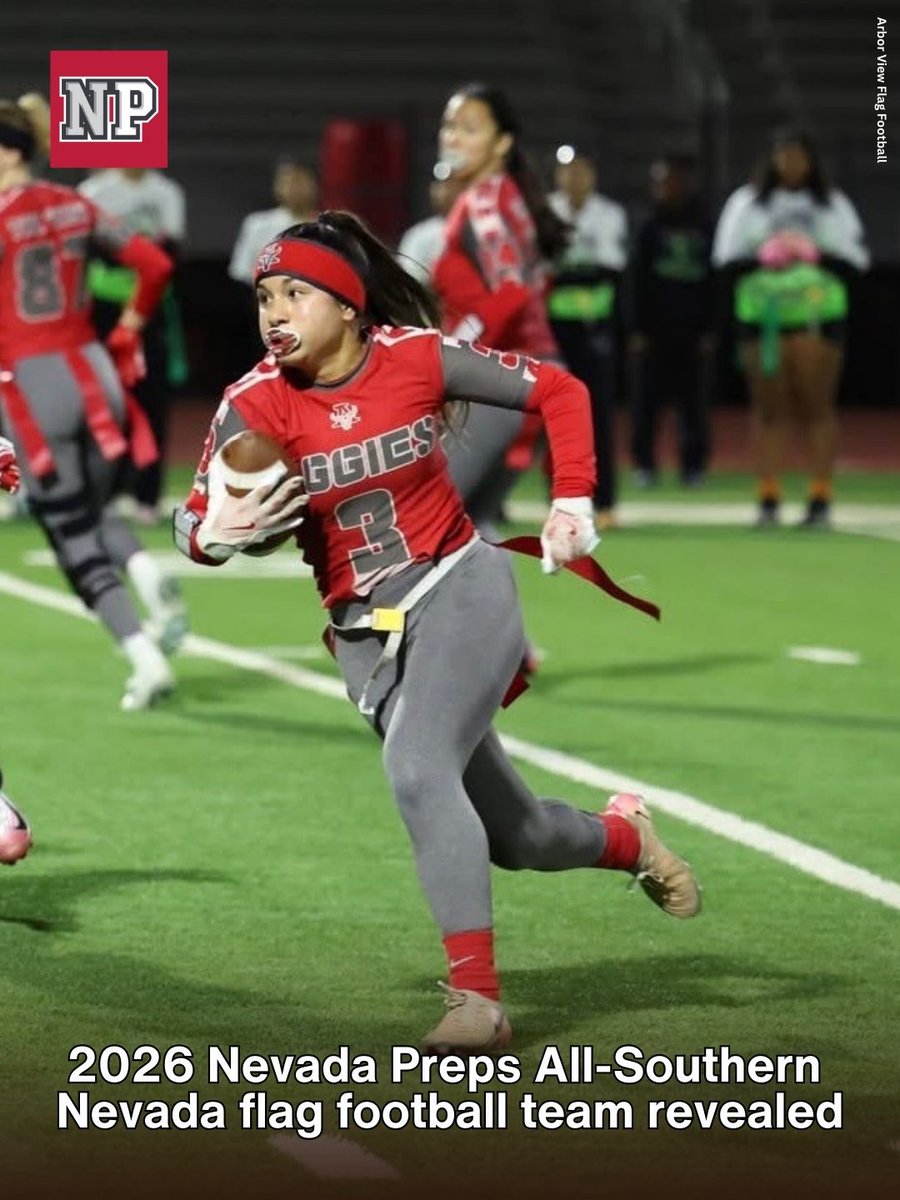 nevadapreps's tweet photo. Standout performances from Shadow Ridge, Arbor View and Desert Oasis highlight the 2026 Nevada Preps All-Southern Nevada flag football team
READ MORE: https://t.co/dStlp4UiXl https://t.co/h6Ox77r2xs