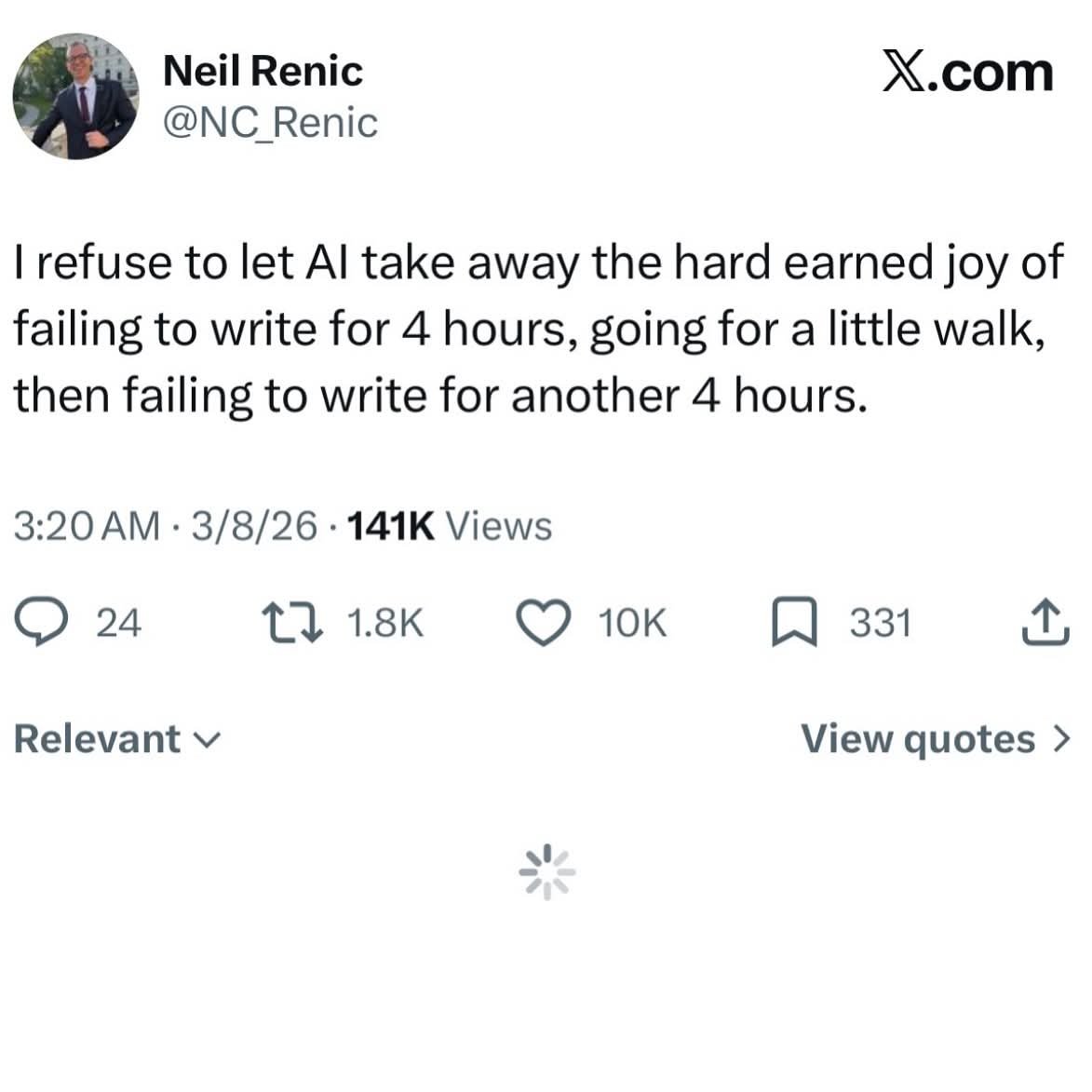 ChrisKayAuthor's tweet photo. AI just takes the joy out of everything it seems https://t.co/FNnDTx05OW
