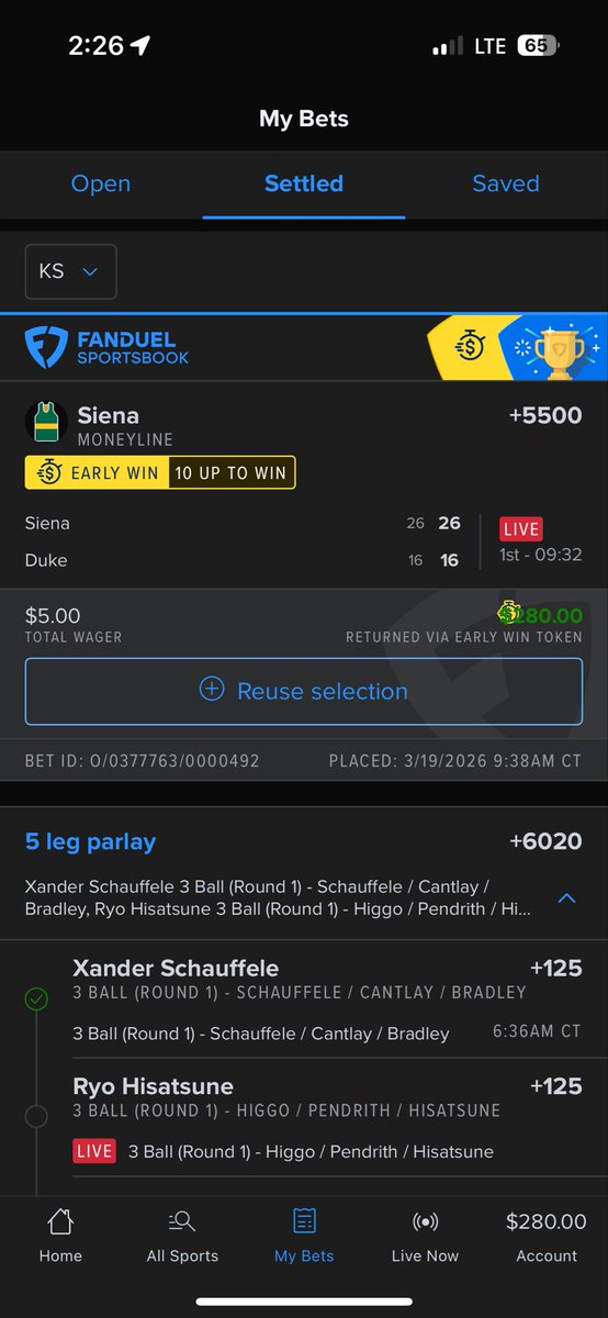 sponcdx's tweet photo. @thepropdealer Fan duel had an early win promo token for up by 10. Threw it on there at +5500. https://t.co/sZWlscD4dJ