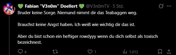 SolidSnxke's tweet photo. @V3n0mTV @SHAKERRTV Finde bestimmt noch mehr Tweets von dir, wo du 1zu1 das Gleiche machst, diese Doppelmoral ist schon krank. Erstaunlich dass du keinen blauen Haken hast und damit noch Geld abmelkst. https://t.co/UEYOqqWjFV