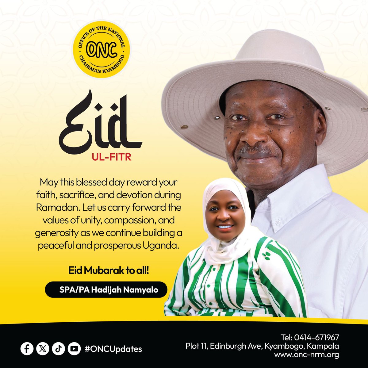 Onc_nrm1's tweet photo. May this blessed day reward your faith, sacrifice, and devotion during Ramadan. Let us carry forward the values of unity, compassion, and generosity as we continue building a peaceful and prosperous Uganda.

Eid Mubarak to all!

— SPA/PA Hadijah Namyalo https://t.co/1V7bHD1s0P