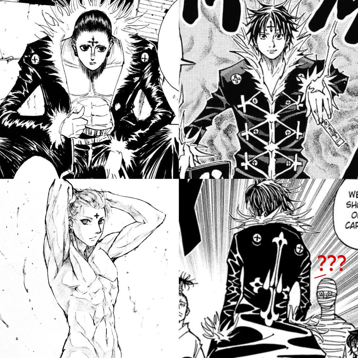 kuroxkura's tweet image. chrollo’s coat is like a vacuum suction that makes people think he’s skinnier than he actually is. he’s canonically very muscular