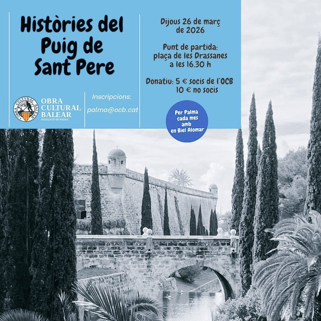 ocbpalma's tweet image. Dijous 26 de #març26 podem apuntar-nos a fer una volta ben engrescadora pel Puig de Sant Pere, una barriada de #Palma plena de racons interessants. És una proposta de #PerPalmaCadaMes. 👇