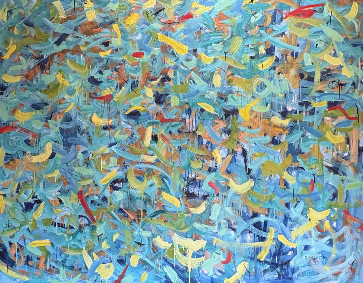Floating World #10. 70"X50" Oil on canvas. #abstractart #abstractpainting #gesturalabstraction #calligraphicpainting #contemporarypainting #abstractexpressionism #fullcanvaspainting #boldabstract