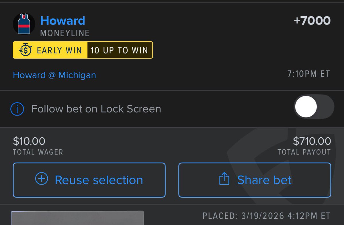 WazzyBets's tweet photo. I fell for the trap

Howard ML (+7000)  

Howard is going to start the game on a 10-0 run and I will cash this +7000 with ease https://t.co/EbczqnpomP