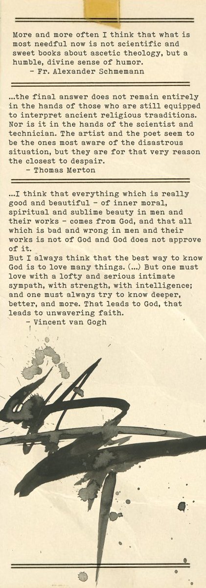 Since I have it more or less working, I'm just going to share stuff as I make it. There's a bookmark on there now that shares some quotes about the vision.

"More and more often I think that what is
most needful now is not scientific and
sweet books about ascetic theology, but a
