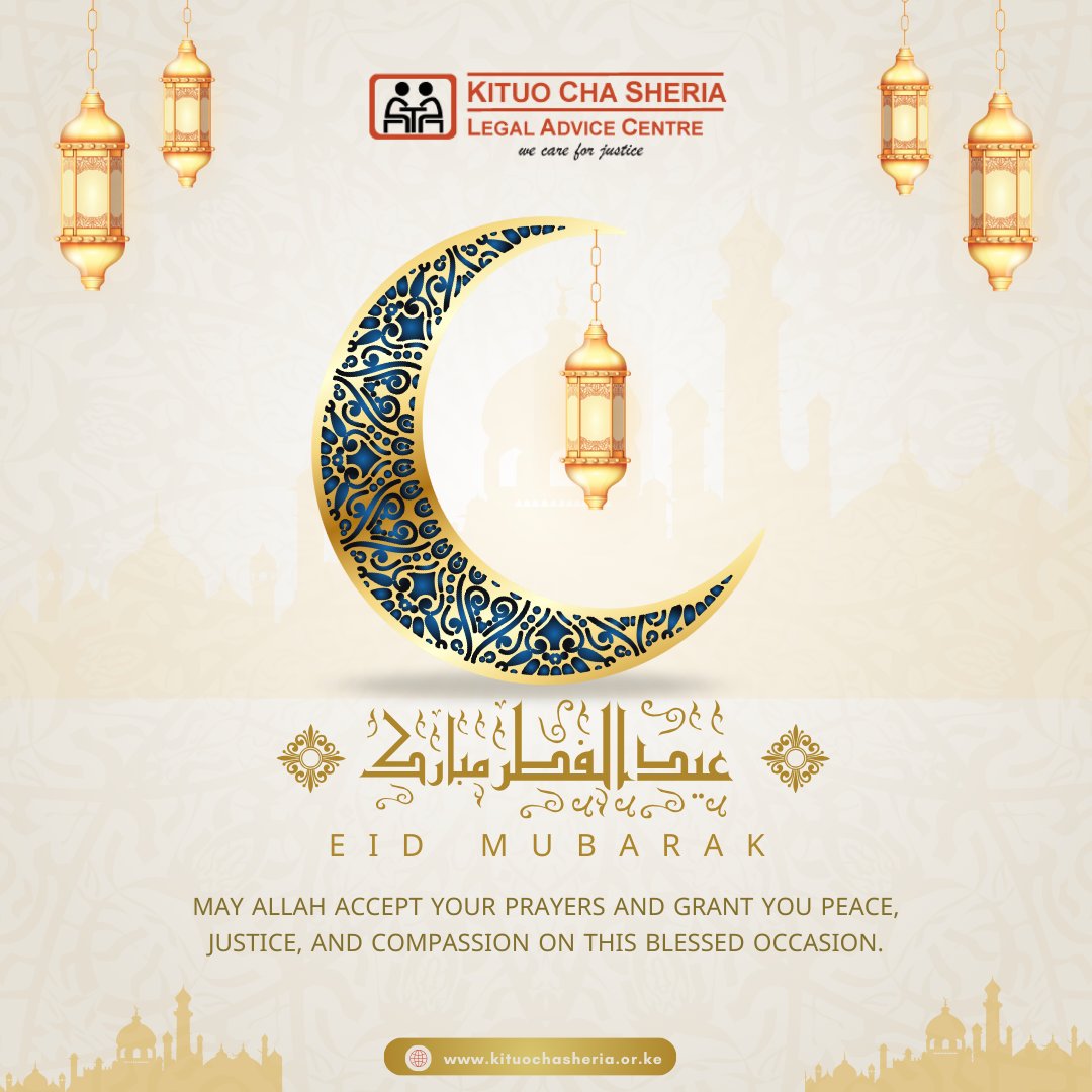 KituoSheria's tweet image. Eid Mubarak! May this blessed occasion bring you peace, justice, and compassion, and may your prayers be accepted. Together, let us continue to uphold dignity and fairness for all.

#EidMubarak #AccessToJustice