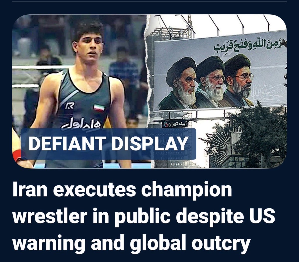 JeffreySchnabel's tweet photo. If you oppose regime change in Iran, then explain—without evasion—how you can possibly defend what its ruling regime has just inflicted upon one of its own citizens: the public execution of 19-year-old wrestling champion Saleh Mohammadi, carried out in open defiance of United States warnings and global outrage.
This is no rhetorical challenge, for no defense exists. What we witness is pure barbarism, orchestrated by the extreme Islamic theocracy that governs Iran—a regime whose ideology of hatred and repression demands total elimination. I hold this faction of Islam in utter contempt and pray that every leader, enforcer, and collaborator within it is hunted to the ends of the Earth until they are all dead, their power forever extinguished, and justice finally rendered for the innocent lives they have destroyed.