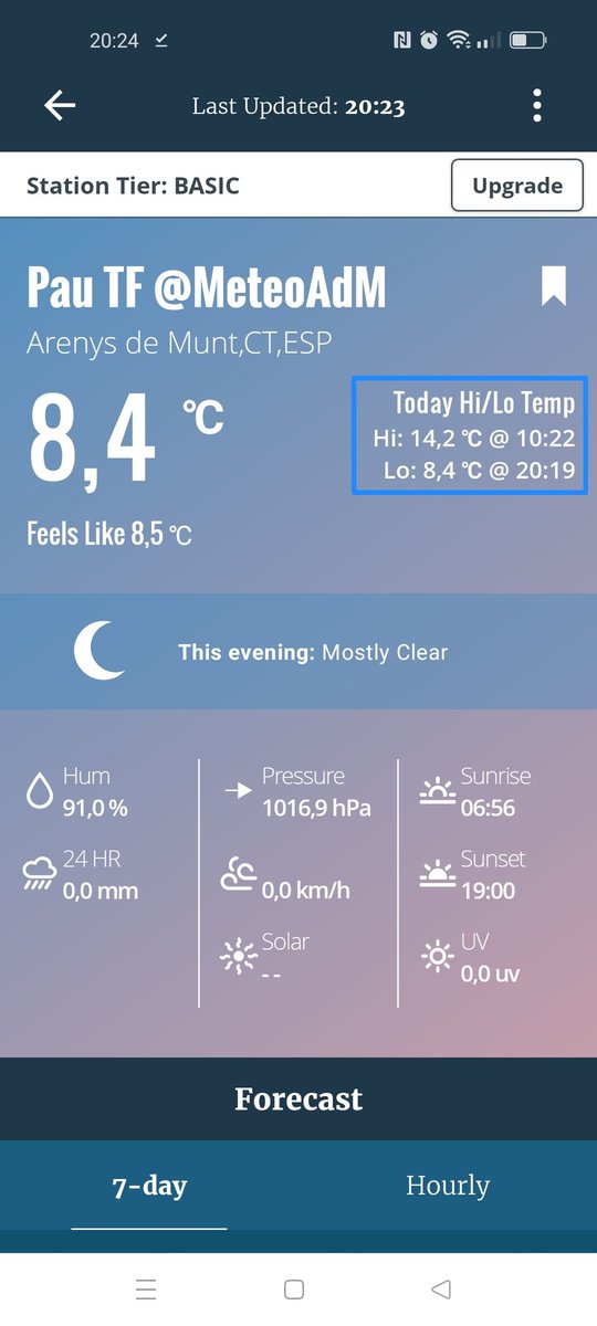 MeteoAdM's tweet image. #Bonvespre des de la part alta d'#ArenysdeMunt L'últim dia complet de l'#hivernastronòmic ha vingut marcat per algunes 💦 de #matinada (Ip) q han precedit un dia ben ☁️⛅ que ha afavorit q la temp. màx. es quedés més 📉,  però q la mín s'estigui registrant ara amb el cel clar 👇