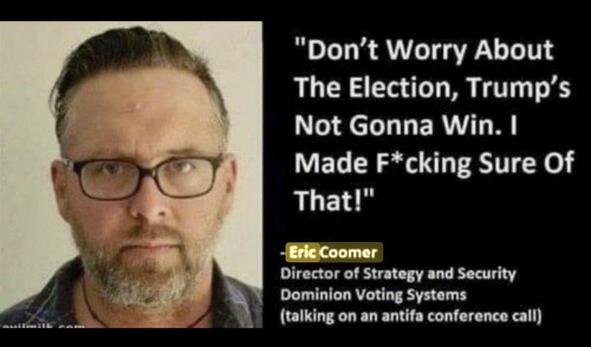 pamadkisson's tweet photo. They cheated. And #EricCoomer admitted it.
#Stolenelection‼️🚨‼️📣😡😡😡
#DominionVotingSystems https://t.co/NQCcVmKMFV