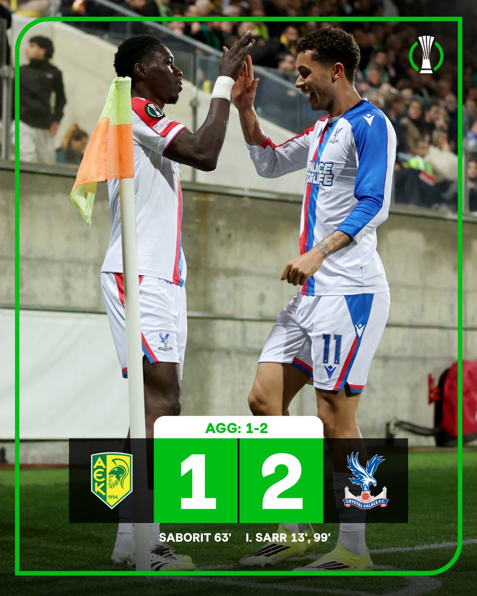 Conf_League's tweet photo. A Sarr brace does the business for @CPFC ✌️

#UECL https://t.co/Ds1zJbK6Jr