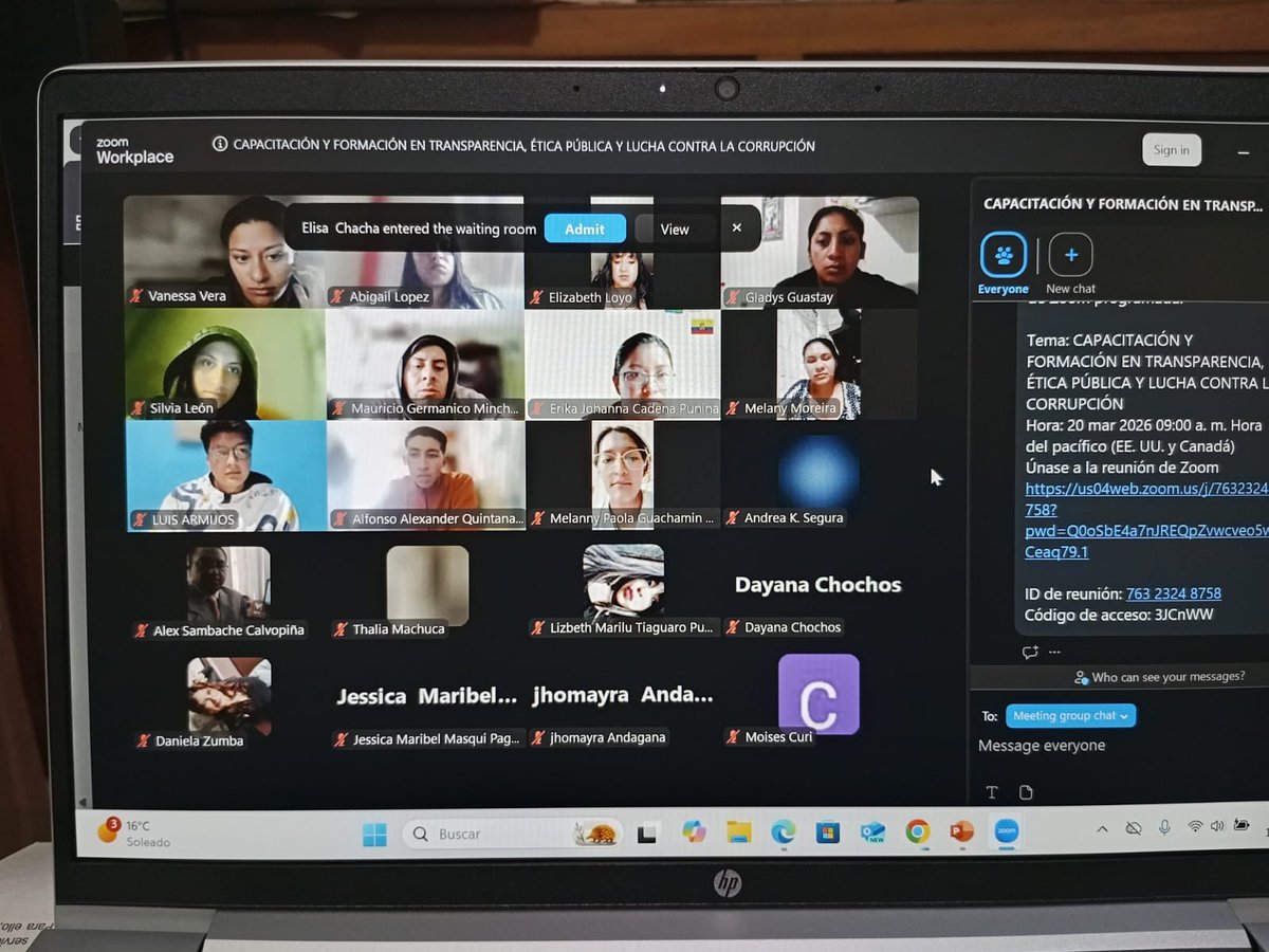 <a href="/CpccsEc/">Participa Ecuador</a> Coordinamos con la Universidad Estatal de Bolívar capacitación virtual en Transparencia y Lucha Contra la Corrupción, Ética e Integridad Pública. Tema: Incidencia dentro de la Gestión Pública a los estudiantes de Facultad De Contabilidad y Auditoría del cantón Guaranda.