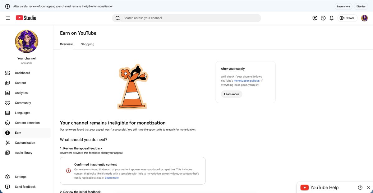 AniCandy_YT's tweet photo. 0 views on my appeal video and a rejection reason that directly contradicts everything I showed. @TeamYouTube

I’m the creator behind AniCandy.

https://t.co/grEntC6Lk2

In my appeal, I explained every type of content on my channel and showed my full workflow:
I draw characters from scratch, animate them, edit videos, and even create my own music. Everything is done manually.

I also cleaned my channel before applying.

Still, my appeal was rejected.

Support told me “details were sent by email” but there are no real explanations, and they confirmed they cannot provide specifics or escalate the case.

So:
• the reason doesn’t match my appeal
• there are no explanations
• there is no way to verify the review
• and the appeal video has 0 views

At the same time, we all know YouTube processes usually leave some activity in metrics.

This makes the whole process look inconsistent and unclear for creators.

@TeamYouTube can you please manual review this case?

@DeyserMe @doritosreaction @FairyLabYT @GabrielRos41666 @maxedystuff @Neonight19 @mitsuhaaex @NpcUniverse @SonicFunnyhog @Sprunki_cartoon @AshishX9 @CommunityGameHQ @HeyImDam @YouTubeREC1 @Z1MA777 @ani_real1 @YouTubeCreators @YouTube @nealmohan @reneritchie @MOYAM174204 @YTMickeysPlay @ZitalixYT @Skype_editz012 @rykeexxx @JustinPete23025 @PizzaSlice_YT @heydad159137 @LysakTema @Whisperingotaku @lucky14377cff