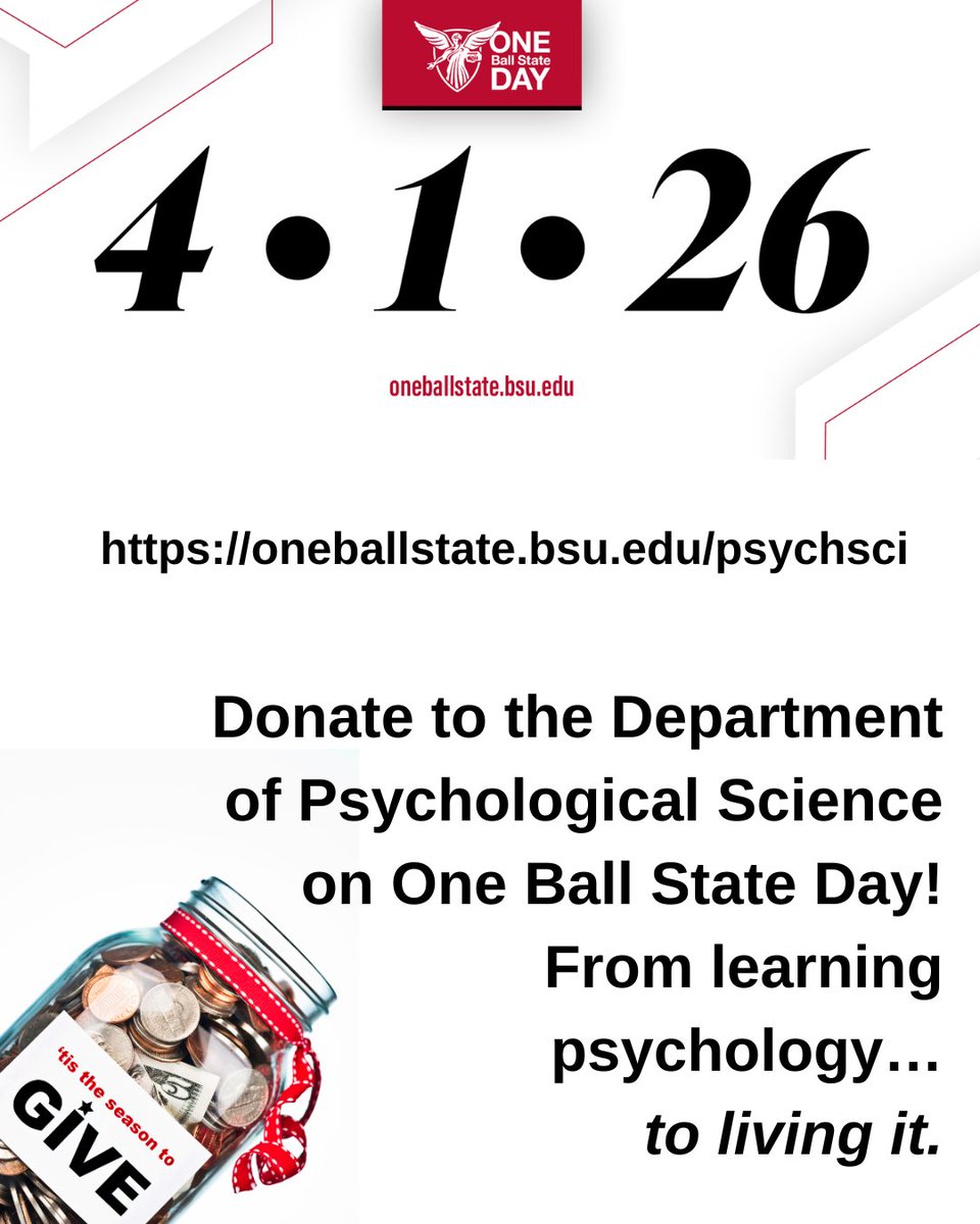 BSUPsychScience's tweet photo. On One Ball State Day, please support the opportunities that help our students grow beyond the classroom!  ✨
#bsupsychsci #ballstatecsh #ballstate #psichibsu https://t.co/VRV8CBewRk
