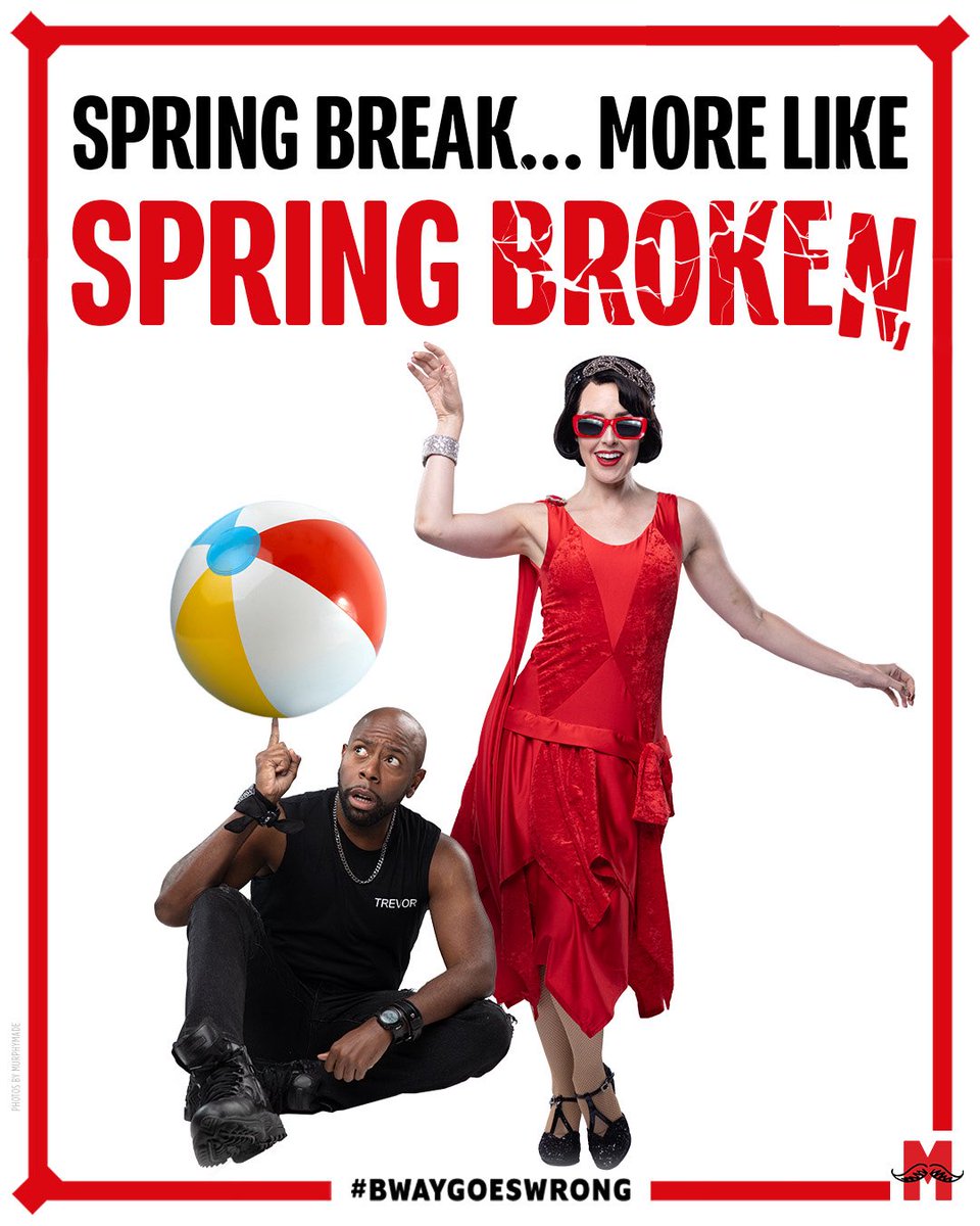 BwayGoesWrong's tweet photo. Looking for the RIGHT way to spend spring break? ☀️ Join us at 6:30PM on April 9 for games including Cornley Cornhole and Pin the Mustache on Chris Bean in the lobby pre-show! Get your tickets today! #BwayGoesWrong #SpringBreakSpringBroken #SpringBreak https://t.co/MdeNvFUPZt