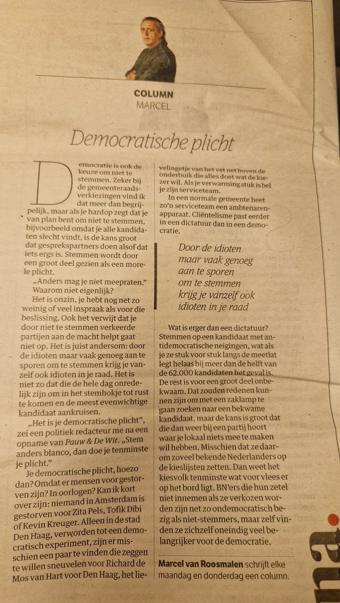 .<a href="/MvanRoosmalen/">marcel van roosmalen</a> is weer door niemand gevraagd als lijstduwer. Niet stemmen omdat je alle kandidaten slecht vindt (bijvoorbeeld). Arrogantie, en ook nog eens ten top.