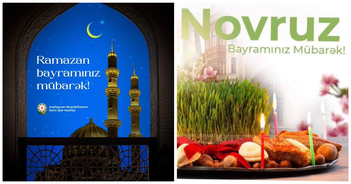 Əziz həmvətənlər, dəyərli dostlar, 

Sizi əziz Novruz Bayramı və müqəddəs Ramazan Bayramı münasibətilə səmimi qəlbdən təbrik edirəm.
Bu mübarək və əziz bayramların Sizə və yaxınlarınıza sağlamlıq, hüzur, xoşbəxtlik və bol ruzi-bərəkət gətirməsini diləyirəm.