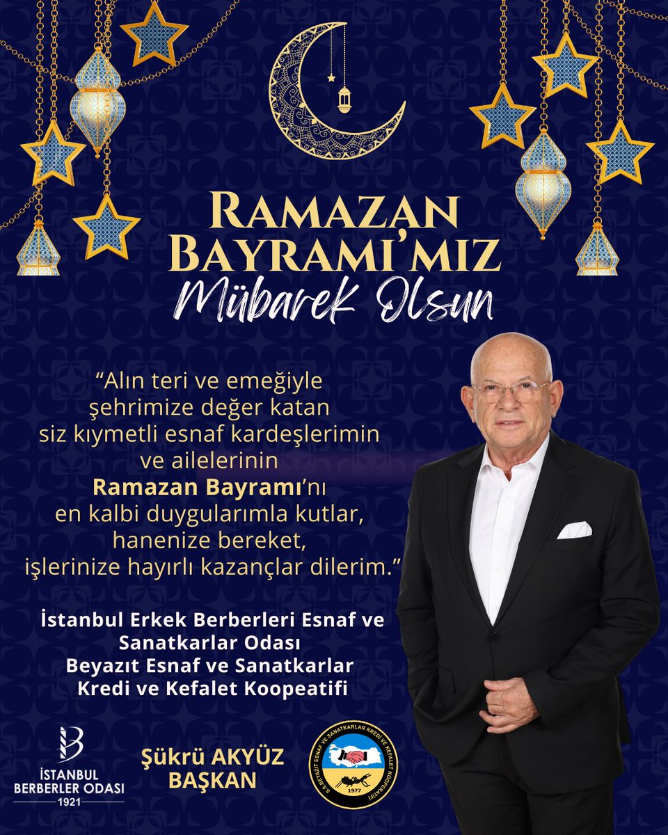 sukruakyz's tweet photo. "Alın teri ve emeğiyle şehrimize değer katan siz kıymetli esnaf kardeşlerimin ve ailelerinin Ramazan Bayramı’nı en kalbi duygularımla kutlar, hanenize bereket, işlerinize hayırlı kazançlar dilerim. 

ŞÜKRÜ AKYÜZ
BAŞKAN https://t.co/0DYbRttLbv