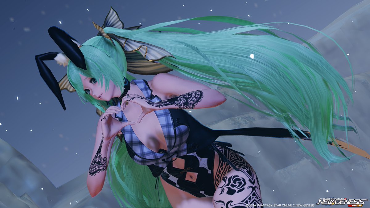 #メンテの日じゃないけどssを貼る
#PSO2NGS_SS 
ラバンナバニーにouを買ってきてみたけど、、、
これ、ouの胸の部分の膨らみで、いつもより大きく見えるね。。。(苦笑