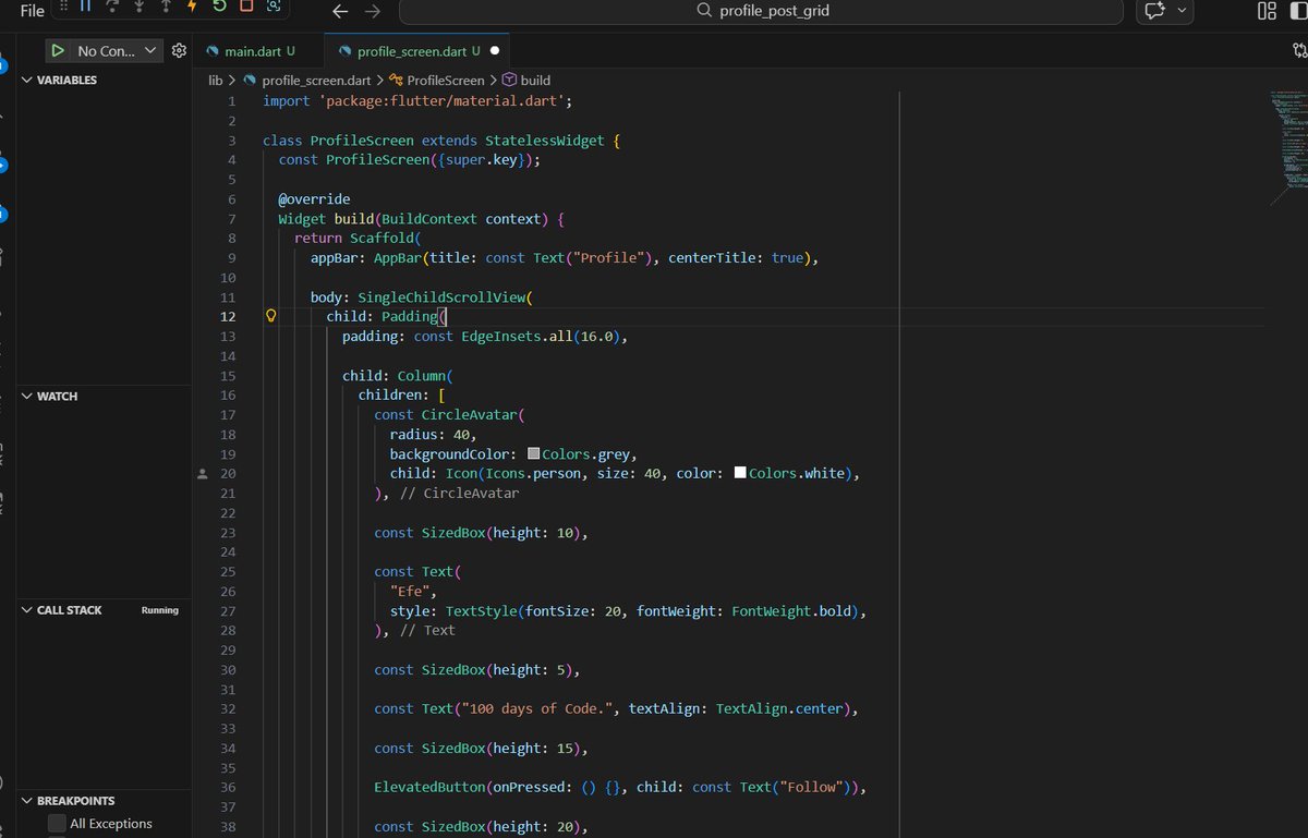 toyosii_ii's tweet photo. Day 15 of #100DaysOfCode Added a posts grid to my profile screen. #Flutter #100DaysOfFlutter https://t.co/cJs41EyhG0