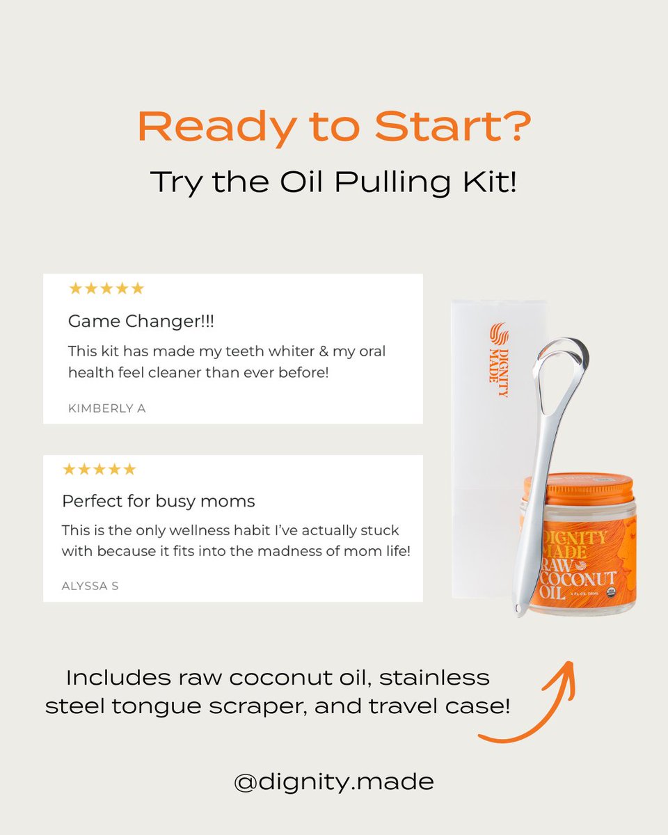dignity_made's tweet photo. Your oral care routine starts before you brush! 🦷 Join millions who have made oil pulling part of their non-toxic oral care routine &amp; try the Oil Pulling Kit that makes it easy to start oil pulling: https://t.co/Edgsurue3D https://t.co/8VRDpDiixU