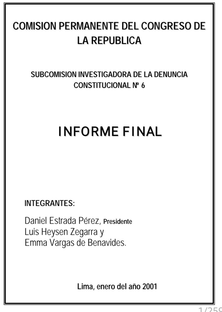 manuelbrr's tweet photo. Este es el informe de la comisión investigadora del caso de transfugas que presidia Daniel Estrada. Cesar Acuña no tiene nada que ver en este caso. No fue al SIN. La Pinchi al parecer de confundió con D'Acunha. https://t.co/xeFnQhNcab