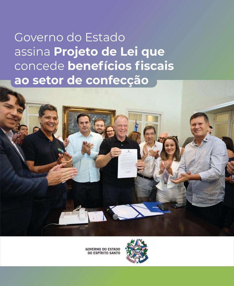 O governador Renato Casagrande assinou o Projeto de Lei conhecido como “Lei da Moda”, que amplia os instrumentos fiscais disponíveis ao setor, oferecendo maior previsibilidade e atratividade. O texto foi encaminhado à Assembleia Legislativa. 

Leia: es.gov.br/Noticia/govern…