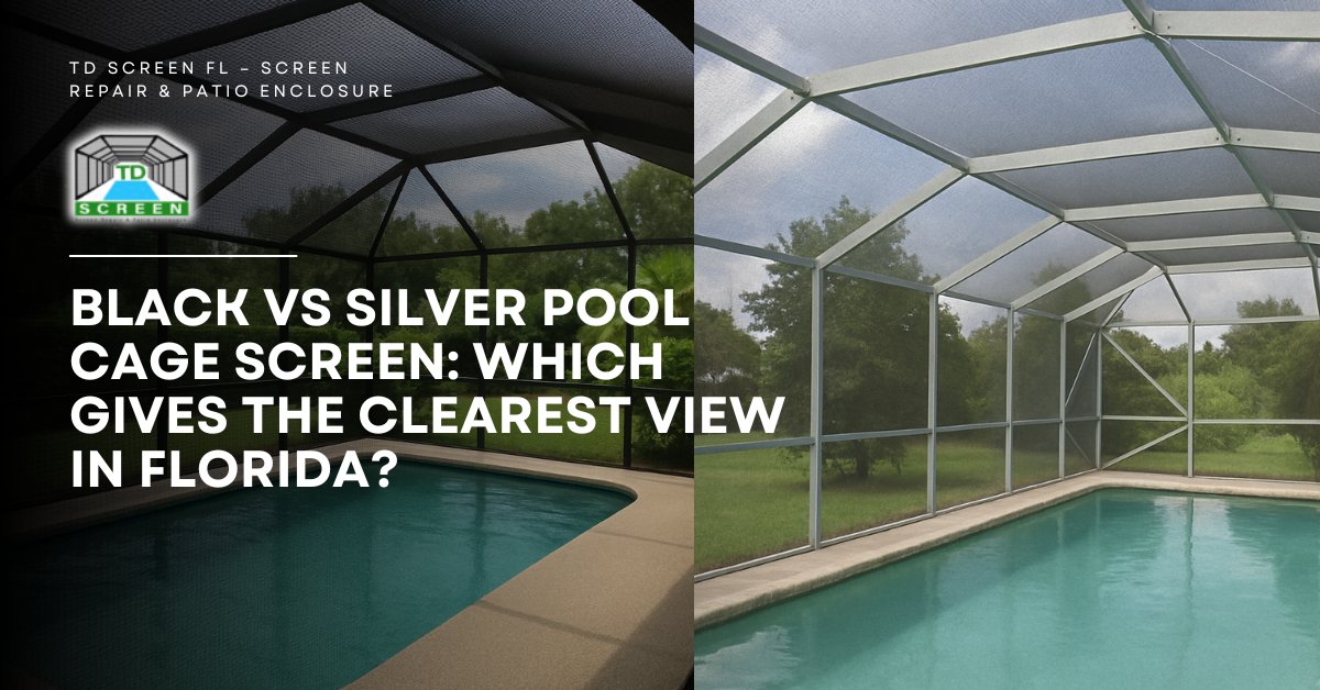 TDSCREENFL's tweet photo. Black or silver pool cage screen—which gives the clearest view? In Florida, black screens are the top choice for most homeowners. They reduce glare and visually disappear, making your pool, landscaping, and sky look clearer and more open. https://t.co/usAekrHznX