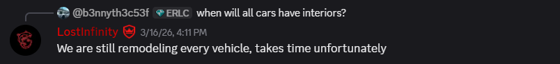 ERLCLatest's tweet photo. Unfortunately, no teasers have been posted about the Spring Update. However, safe to say that they are still working on remodeling all the vehicles! 👀🚗 https://t.co/UYKlcvvcdZ
