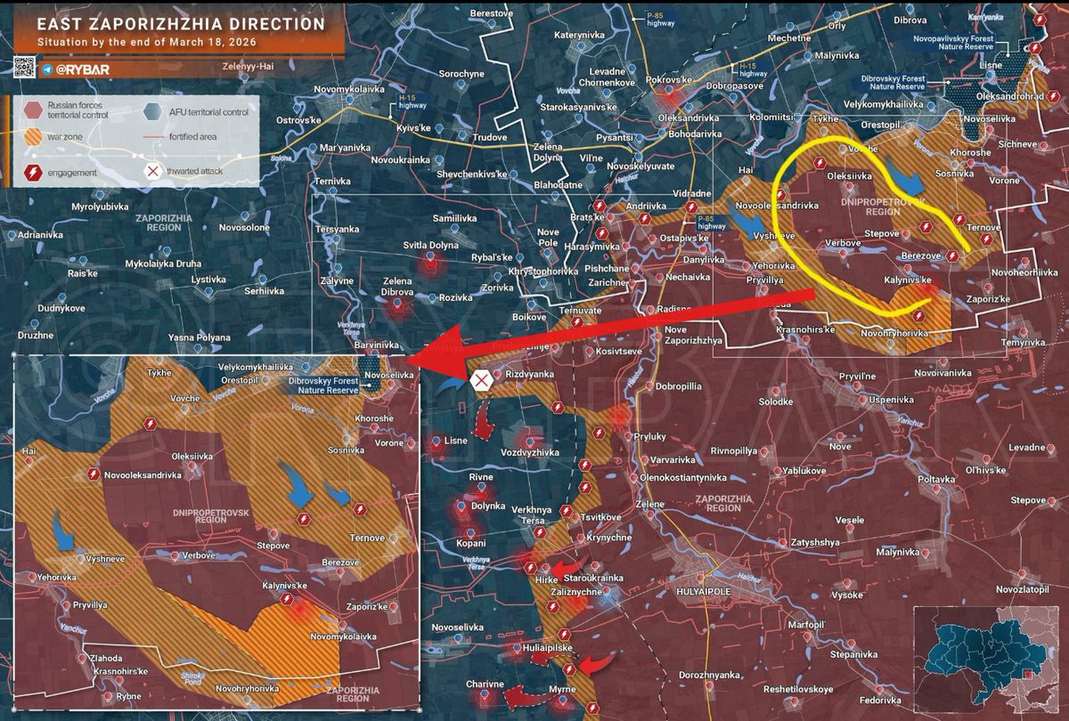 EL FRENTE (фронт)
(lo que mas escuece al putinlover)

1. Ribar (propagandista ruso), reconoce "posible" brigada entera puede quedar rodeada en Zaporiyia dirección Berestove, mientras las fuerzas ucranianas maniobraban para estrechar el cerco