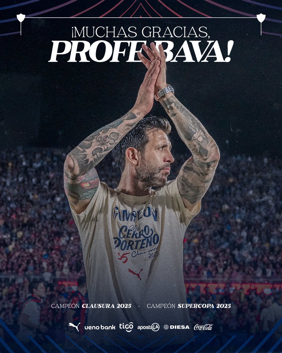 Agradecemos al Profe Jorge Bava y a su Cuerpo Técnico por el trabajo, el compromiso y la dedicación demostrada desde el primer día en nuestra institución, así como por los títulos obtenidos en el Clausura y la Supercopa 2025. 

Les deseamos muchos éxitos y lo mejor en sus