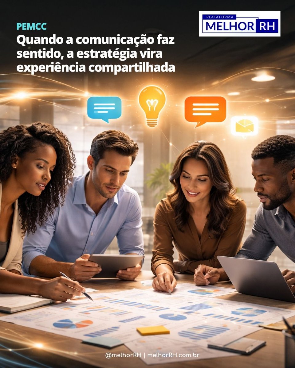 Quando não faz sentido, a estratégia vira só discurso. Na #MelhorRH, mostramos como ela ganha forma no dia a dia, ou se perde no caminho, e o papel da comunicação interna na construção de sentido. Com Zurich, Alelo e Sólides. #PEMCC 📌 Saiba mais em bit.ly/3NuPkva.