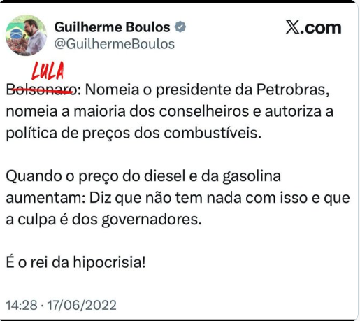 JulioAbduch's tweet photo. @BellatrixMarla e o lula tambem falou isso na campanha de 2022 , q o preco da gasolina era culpa só do bolsonaro.  Vc Vc acha q o lula é um cagao , medroso , q tem medo de assumir a responsabilidade , ou tava mentindo mesmo? https://t.co/AagQWEo3ZT