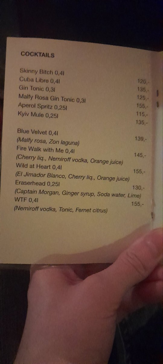 Virdoote's tweet photo. Walked into a random bar in prague and the cocktail menu is inexplicably david lynch themed https://t.co/Ns2mV5DRLR